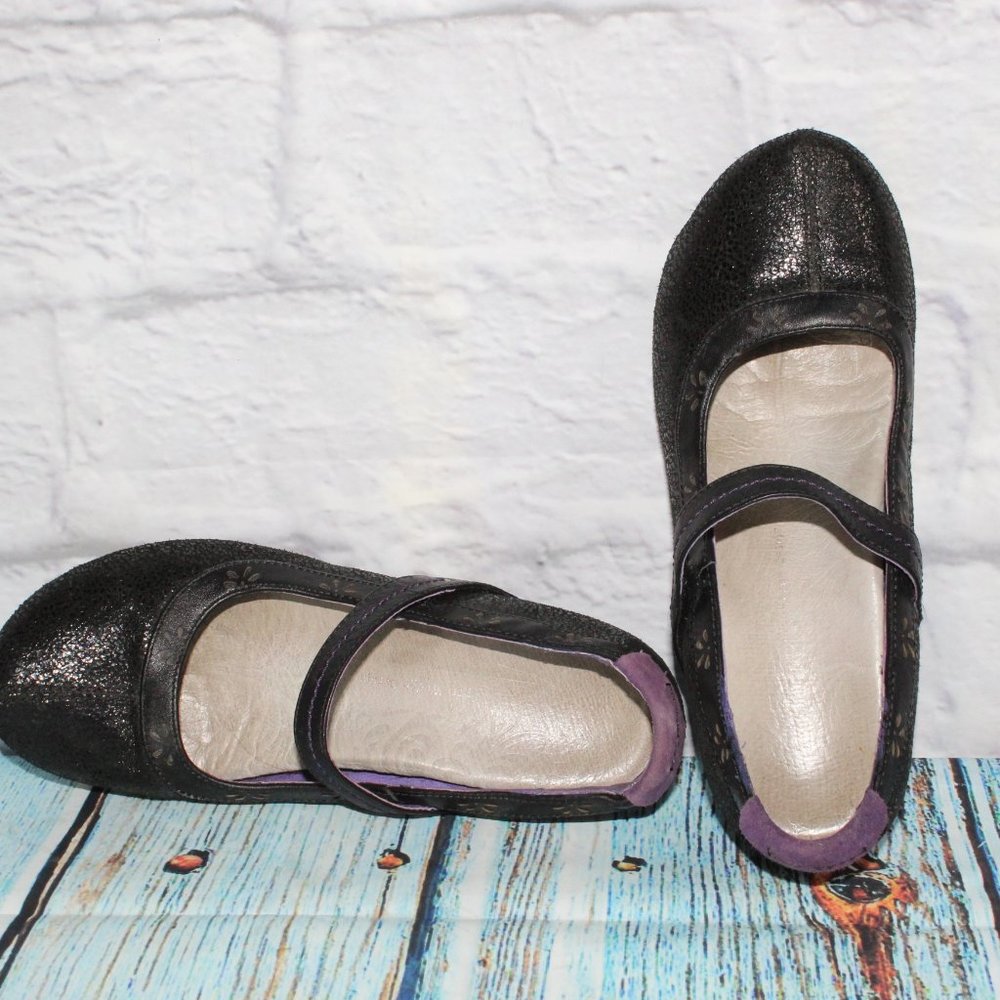Jambu Muse Black Leather Mary Jane Style Wedge Shoes Size 7 M - Picture 6 of 9